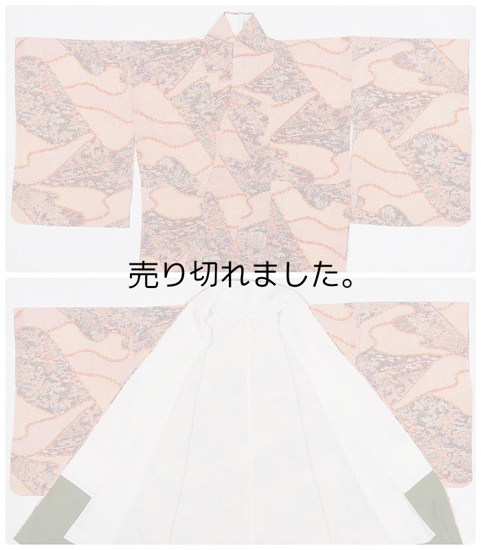 リサイクル小紋袷 染小紋 茶屋辻文様 朱地  身丈170cm 裄66cm