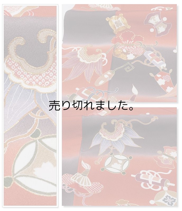 訪問着袷 リサイクル 逸品 訪問着 着物 赤地 宝尽くし 友禅染め着物 身丈166cm 裄66cm Lサイズ 仕立て上がり リサイクル着物 フォーマル a1m6m1y5 茶会「中古」