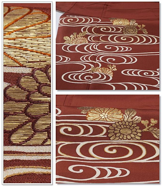 色留袖 リサイクル 留袖 逸品 着物 赤茶地 刺繍柄 友禅染め着物 身丈157cm 裄63cm LサイズM 仕立て上がり リサイクル着物 結婚式 a1m5m1y3 茶会「中古」