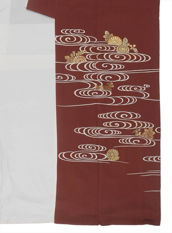 色留袖 リサイクル 留袖 逸品 着物 赤茶地 刺繍柄 友禅染め着物 身丈157cm 裄63cm LサイズM 仕立て上がり リサイクル着物 結婚式 a1m5m1y3 茶会「中古」