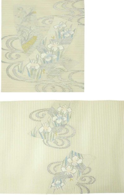 画像2: アウトレット着物　絽綴れ 八寸名古屋帯　新品　正絹 夏帯 燕子花 光悦垣