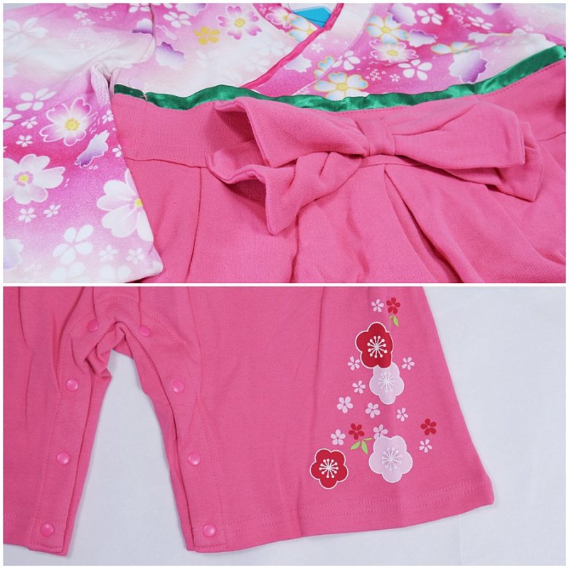 画像5: 【 送料無料 】袴着物 ロンパース 女子 赤ちゃん ベビー 女児 振袖 結婚式 雛祭り 90cm (5)