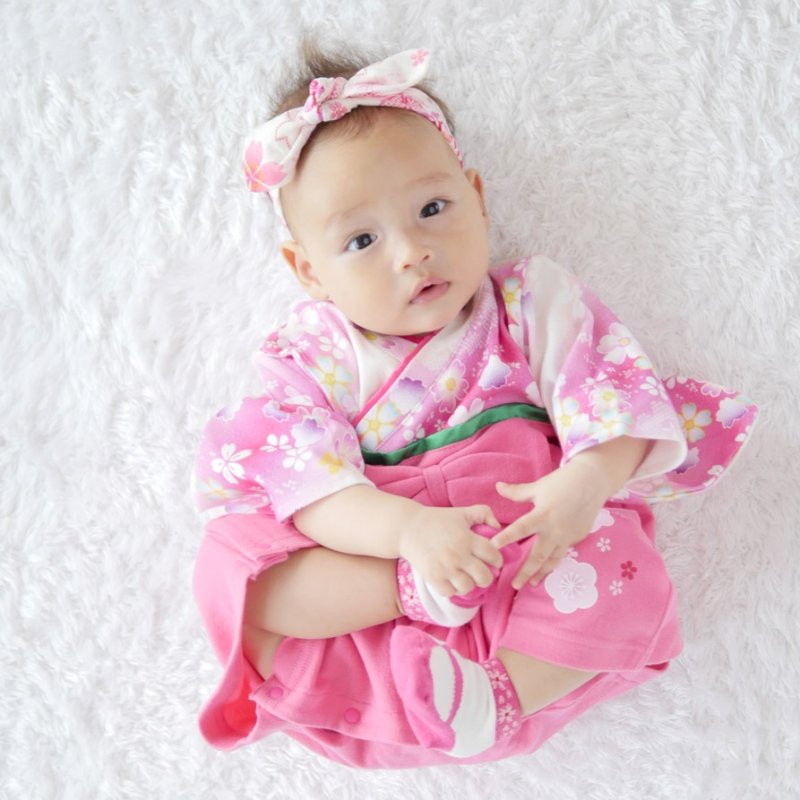 画像2: 【 送料無料 】袴着物 ロンパース 女子 赤ちゃん ベビー 女児 振袖 結婚式 雛祭り 90cm (2)