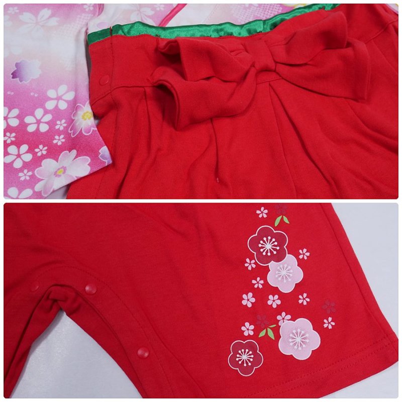 画像8: 【 送料無料 】袴着物 ロンパース 女子 赤ちゃん ベビー 女児 振袖 結婚式 雛祭り 70cm (8)