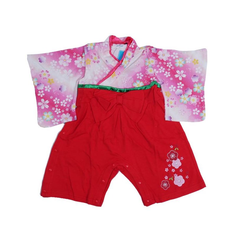 画像2: 【 送料無料 】袴着物 ロンパース 女子 赤ちゃん ベビー 女児 振袖 結婚式 雛祭り 70cm (2)